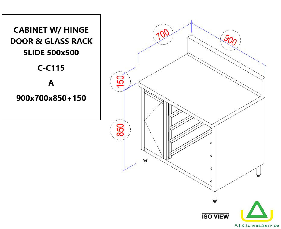 C-C115 CABINET W/ HINGE DOOR & GLASS RACK SLIDE 500x500